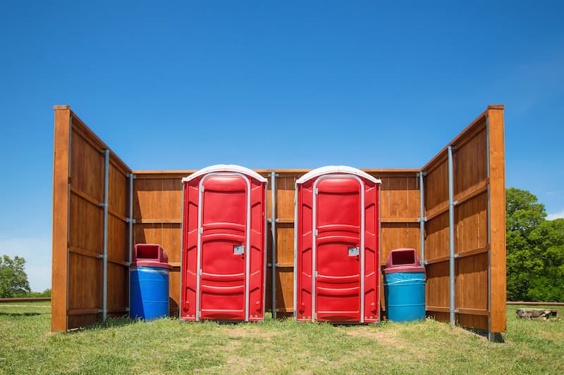 Short-term porta potty units staged for delivery in Advance, North Carolina
