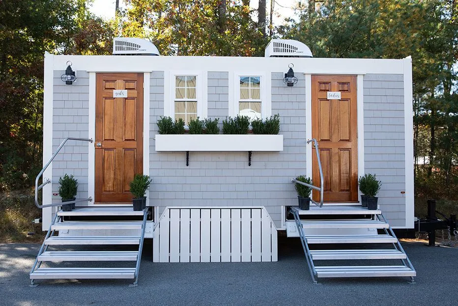 Wedding restroom units discretely staged at a venue in Advance, North Carolina